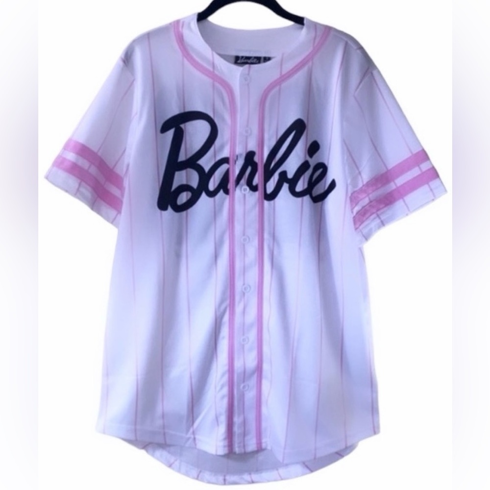 Barbie Baseball Jersey  Pink White Woman's Official Jersey Pinstriped New‎ NWT